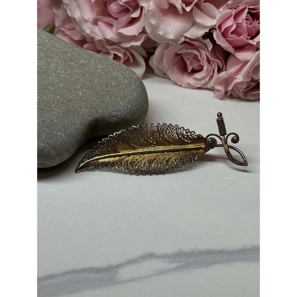 925 Sterling Silver Gold Plated Brooch